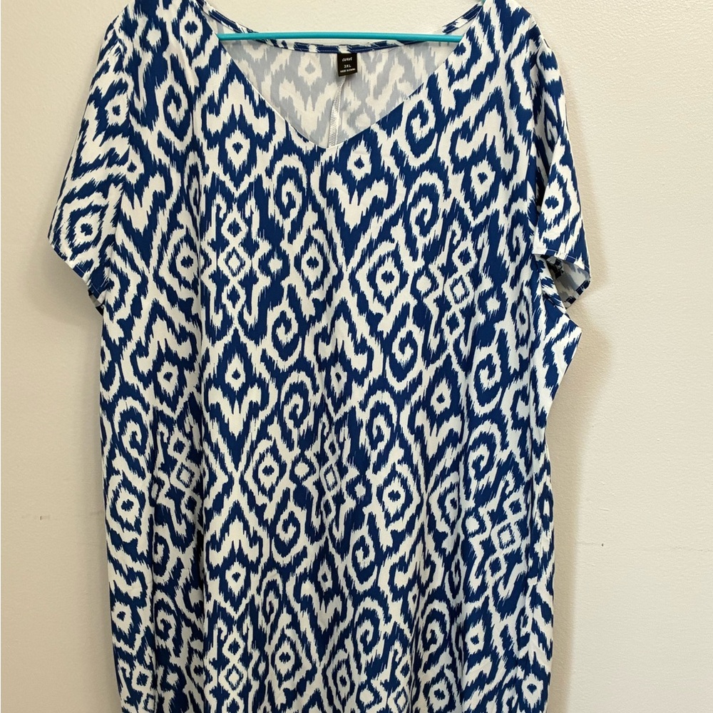 Express Blue and White Ikat V-Neck dress